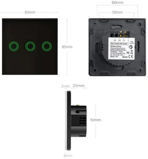 Maclean Włącznik dotykowy światła Maclean MCE705B potrójny, szklany, czarny z okrągłym przyciskiem wymiary 86x86mm, z podświetleniem prz MCE705B - Wyłączniki światła i elektryczne - miniaturka - grafika 6