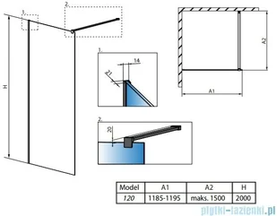 Radaway Modo X II kabina Walk-in 120x200 szkło przejrzyste 10mm 389324-01-01 | - Ścianki i drzwi prysznicowe - miniaturka - grafika 2