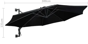 vidaXL Parasol ścienny na metalowym słupku, 300 cm, czarny vidaXL - Parasole ogrodowe - miniaturka - grafika 7