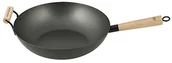 Woki - H+H H & H Alessandro Borghese, patelnia-wok z powłoką zapobiegającą przywieraniu, z uchwytem i uchwytem wykonana z drewna, 35 cm, żelazo, czarny 8003512586798 - miniaturka - grafika 1