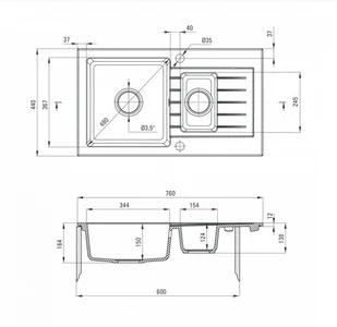 Deante Zorba 1,5-komorowy z ociekaczem ZQZ_T513 ZQZ T513 [14929787] - Zlewozmywaki - miniaturka - grafika 2