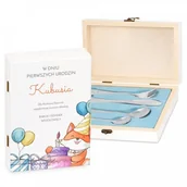 Sztućce dla dzieci - Murrano Zestaw Sztućców Dla Dzieci W Drewnianym Etui Nadruk Urodziny SZT-ANIMALS_DRW-UV-011 - miniaturka - grafika 1