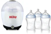 Butelki dla niemowląt - Nuby NTVP39 waporyzator/sterylizator na 5 butelek i akcesoria w zestawie 3 x butelka PP, 240 ml, biały - miniaturka - grafika 1