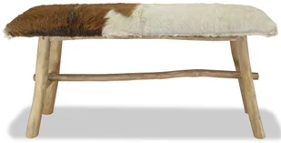 vidaXL Ławka, prawdziwa skóra, drewno tekowe vidaXL - Ławki do przedpokoju - miniaturka - grafika 7