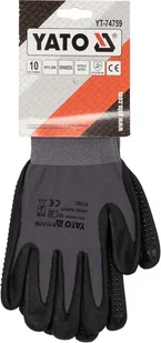 RĘKAWICE OCHRONNE NYLONOWE POWLEKANE SPIENIONYM NITRYLEM Z ANTYPOŚLIZGOWYM NAKROPIENIEM ROZMIAR 10 YT-74759 - Rękawice robocze - miniaturka - grafika 3