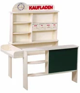 Zabawy w naśladowanie dorosłych - Roba sklepy dla dzieci, drewniane sklepy z 4 szufladami, zegar, tablica, lady i boki, białe lub naturalne, dostępne z akcesoriami i bez bez akcesori naturalny - miniaturka - grafika 1