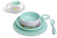 Sztućce dla dzieci - SUAVINEX Zestaw naczyń Hello Fox turkusowy 3158372 - miniaturka - grafika 1