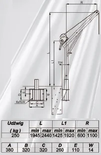 533 53372539 Żuraw z kieszeniem do posadowienia i wciągarką ręczną z liną AISI316 12m udźwig 250 kg wysokość podnoszenia 1945-2440 mm) 72539-uniw - Wyposażenie gospodarstwa rolnego - miniaturka - grafika 2
