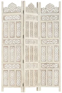 vidaXL vidaXL Rzeźbiony parawan 3-panelowy, biały, 120x165 cm, drewno mango - Parawany - miniaturka - grafika 7