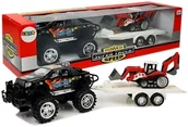 Pojazdy elektryczne dla dzieci - Import LEANToys Zestaw Pojazdów z Napędem Frykcyjnym Auto Terenowe Czarne z Koparką 8328 - miniaturka - grafika 1