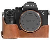 Akcesoria fotograficzne - MegaGear megagear "zawsze gotowy" prawdziwej skóry torba na aparat do Sony Alpha A7S II, A7r II, A7 II  Half-Bottom etui ochronne  trwały, odporny na zadrapania i wgniecenia, brązowy MG1130 - miniaturka - grafika 1