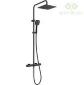 Zestawy prysznicowe - Oltens Oltens Atran (S) zestaw prysznicowy termostatyczny z deszczownicą kwadratową czarny mat 36501300 - miniaturka - grafika 1