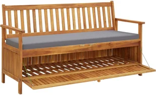 vidaXL Ławka ogrodowa ze schowkiem i poduszką, 148 cm, drewno akacjowe - Ławki ogrodowe - miniaturka - grafika 5
