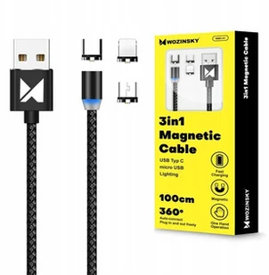 Wozinsky Magnetyczny kabel przewód USB / micro USB / USB Typ C / Lightning 1m z diodą LED czarny WMC-01 - Kable USB - miniaturka - grafika 15