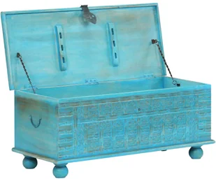 vidaXL Skrzynia z litego drewna mango, niebieska, 100 x 40 x 41 cm vidaXL - Pudła i pojemniki do przechowywania - miniaturka - grafika 4