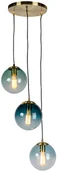 Lampy sufitowe - QAZQA Lampa wisząca art deco mosiądz okrągła 3-źródła światła niebieskie szkło - Pallon - miniaturka - grafika 1