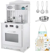 Zabawki AGD - Mamabrum Biała drewniana kuchnia z fartuszkiem, akcesoriami i lampą LED WOODEN KITCHEN 133 - miniaturka - grafika 1