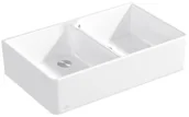 Zlewozmywaki - Villeroy & Boch Sink Unit 90x Zlewozmywak ceramiczny 2-komorowy CeramicPlus 90x55 cm z korkiem pop-up podblatowy bez ociekacza biały Weiss Alpin 639002R1 - miniaturka - grafika 1