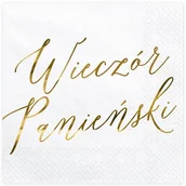 Wieczór panieński i kawalerski - Party Deco Serwetki białe ze złotym napisem Wieczór Panieński - 33 cm - 20 szt. SP33-91-019ME - miniaturka - grafika 1