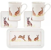 Kubki - Leonardo Lesser & Pavey Collection KOMPLET: 2 PORCELANOWE KUBKI + 2 PODKŁADKI + TACKA Zające - Country Life LP93621 - miniaturka - grafika 1