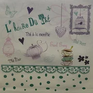 Akcesoria i części do maszyn do szycia - La Boîte  Broder La Boîte  Broder COU049VMB kupon z nadrukiem "L'Heure du Thé" (Teestunde), len / Métis, zielony / niebieski / biały COU049VMB - miniaturka - grafika 1