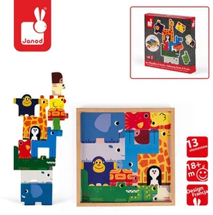 Janod Układanka drewniana piramida Zwierzęta, - Klocki - miniaturka - grafika 3