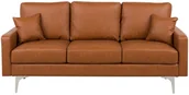 Sofy i kanapy - Beliani Sofa trzyosobowa skóra ekologiczna złoty brąz GAVLE - miniaturka - grafika 1