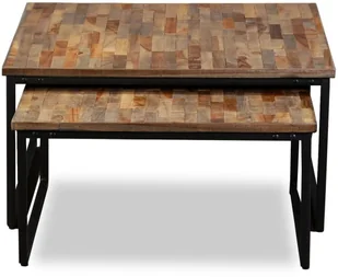 vidaXL Zestaw 2 stolików wsuwanych pod siebie, odzyskane drewno tekowe - Ławy i stoliki kawowe - miniaturka - grafika 2