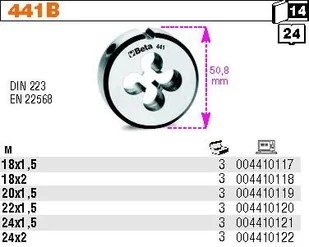 Beta Narzynka okrągła 441b, gwint metryczny, 20x1,5 - Narzędzia warsztatowe - miniaturka - grafika 6