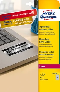 Avery Zweckform Etykiety znamionowe srebrne Zweckform, A4, 8 ark./op., 210 x 297 mm, poliestrowe L6013-8 - Etykiety do drukarek - miniaturka - grafika 2