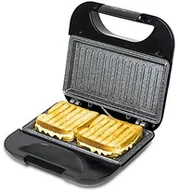 Opiekacze - Cecotec Sandwich Maker z blatem z płyty-, powlekany kamienia grill Rock Stone. 750 W moc, zamknięcie na zatrzask i ozdobną opaska na Winder. ROCK 'ntoast Square cecotec 03030 - miniaturka - grafika 1