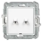 Wyłączniki światła i elektryczne - Karlik Łącznik jednobiegunowy ze schodowym Mini MWPUS-10.21 w stylu amerykańskim dwa klawisze bez piktogramów osobne zasilanie biały - miniaturka - grafika 1