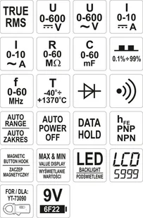 Yato WIELOFUNKCYJNY MIERNIK CYFROWY TRUE RMS Z AUTOMATYCZNYM ZAKRESEM YT-73085 YT-73085 - Inne urządzenia pomiarowe - miniaturka - grafika 5