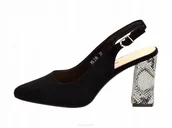 Czółenka - Sergio Leone Czarne czółenka damskie PB218 Wąż r38 - miniaturka - grafika 1