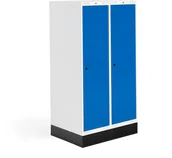 Meble do szkół i przedszkoli - AJ Produkty Szafka do szatni 03, 2 moduły, 2 drzwi, 1340x800x550 mm, niebieski, z podstawą - miniaturka - grafika 1