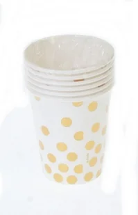GO Kubeczki papierowe białe w złote grochy - 270 ml - 6 szt. PF-KPZGB - Gadżety na imprezę - miniaturka - grafika 2