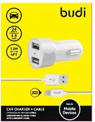 Ładowarki samochodowe - BUDI BUDI Ładowarka samochodowa 24W z kablem Lightning 1,2 m w zestawie BIAŁA BD622LW - miniaturka - grafika 1