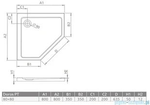 Radaway Doros PT pięciokątny 80x80 SDRPT8080-01 - Brodziki prysznicowe - miniaturka - grafika 2