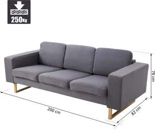 Homcom SOFA 3-OSOBOWA TAPICEROWANA MEBLE DO SIEDZENIA PODŁOKIETNIKI LEN ciemnozielona 200 x 82 x 78 cm - Sofy i kanapy - miniaturka - grafika 2