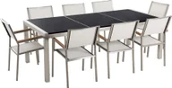 Meble ogrodowe - Beliani Zestaw ogrodowy stół granitowy dzielony blat czarny i 8 krzeseł białych GROSSETO 34020 - miniaturka - grafika 1