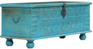 vidaXL Skrzynia z litego drewna mango, niebieska, 100 x 40 x 41 cm vidaXL - Pudła i pojemniki do przechowywania - miniaturka - grafika 6