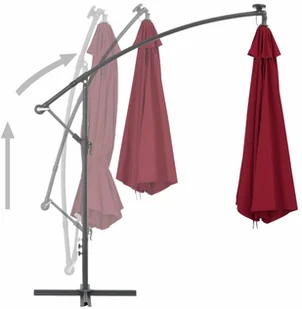 vidaXL Wiszący parasol z aluminiowym słupkiem, 350 cm, bordowy - Parasole ogrodowe - miniaturka - grafika 5