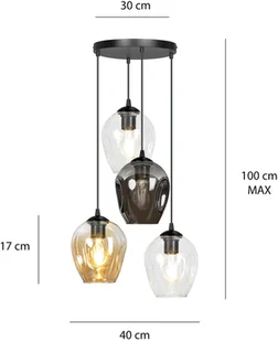 EULUNA Lampa wisząca Starla okrągła 4-pkt grafit/bursztyn - Lampy sufitowe - miniaturka - grafika 5