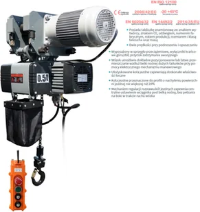 339 Wciągnik łańcuchowy elektryczny z wózkiem elektrycznym udźwig 0,5 T wysokość podnoszenia 35 m) 33978274 78274-uniw - Wciągarki - miniaturka - grafika 2