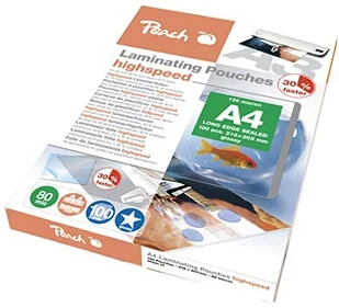 Peach PP580 22 High Speed folii do laminowania A4, 80 Mic, Express, 100 sztuk PP580-22 - Folie do laminatora Peach PP580 22 High Speed folii do laminowania A4, 80 Mic, Express, 100 sztuk PP580-22 - Folie do laminatora - miniaturka - grafika 1