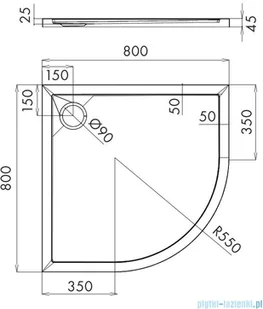 Omnires Merton brodzik akrylowy półokrągły zintegrowany obudową 80x80 cm Merton80/O - Brodziki prysznicowe - miniaturka - grafika 2