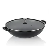 Patelnie - Kela CALIDO WOK 36 CM ZE SZKLANĄ POKRYWĄ 4 L ŻELIWO EMALIOWANE CZARNY KE-12475 - miniaturka - grafika 1
