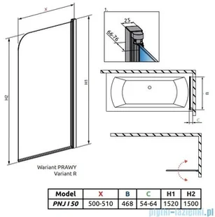 Radaway Eos PNJ Parawan nawannowy 50 prawy przejrzyste 1205102-101R | - Parawany nawannowe - miniaturka - grafika 2