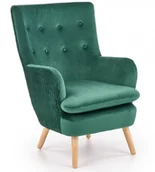 Fotele - Halmar Fotel wypoczynkowy zielony velvet RAVEL drewniane nogi - miniaturka - grafika 1