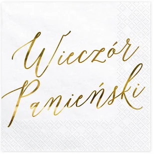 Party Deco Serwetki białe ze złotym napisem Wieczór Panieński - 33 cm - 20 szt. SP33-91-019ME - Wieczór panieński i kawalerski Party Deco Serwetki białe ze złotym napisem Wieczór Panieński - 33 cm - 20 szt. SP33-91-019ME - Wieczór panieński i kawalerski - miniaturka - grafika 2